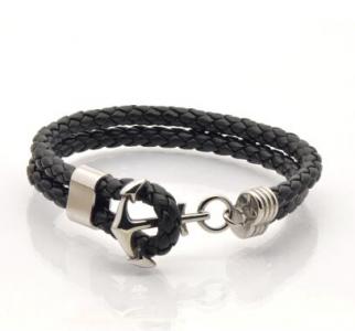 LJAB019 Stainless Steel black real leather bracelet